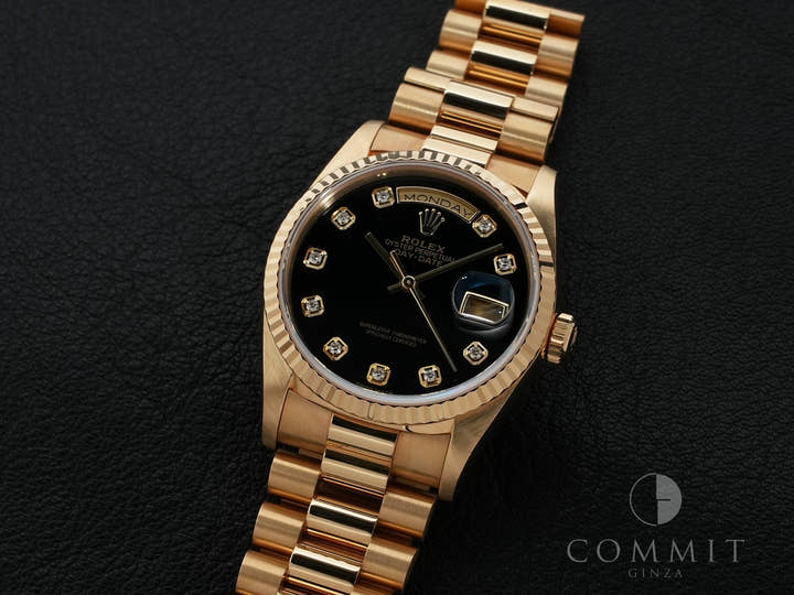 ロレックス デイデイト36 Ref.18238G イエローゴールド オニキスx10Pダイヤ文字盤