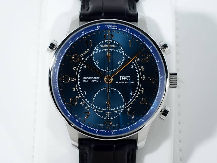 IWC ポルトギーゼ クロノグラフ ラトラパンテ ブティック ミラノ Ref.IW371222 SS ブルー文字盤 中古 757advm9