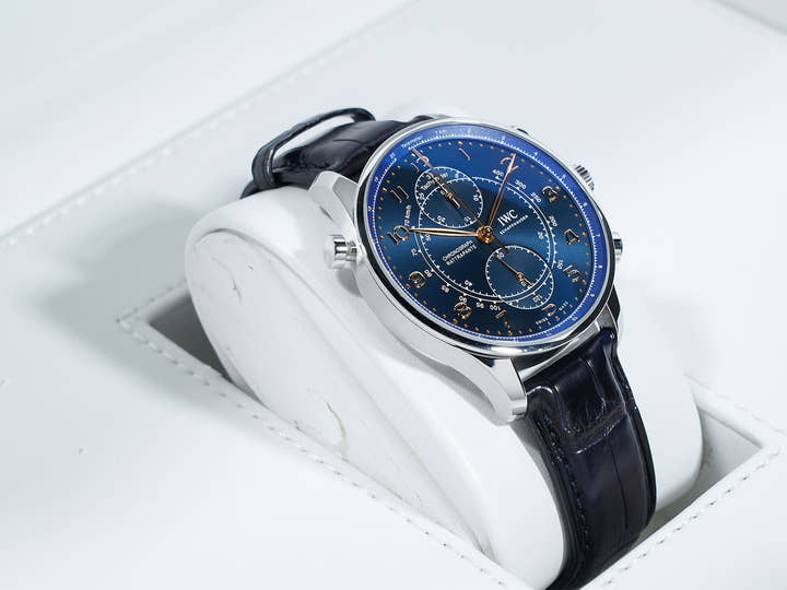 IWC ポルトギーゼ クロノグラフ ラトラパンテ ブティック ミラノ Ref.IW371222 SS ブルー文字盤 中古 757advm9
