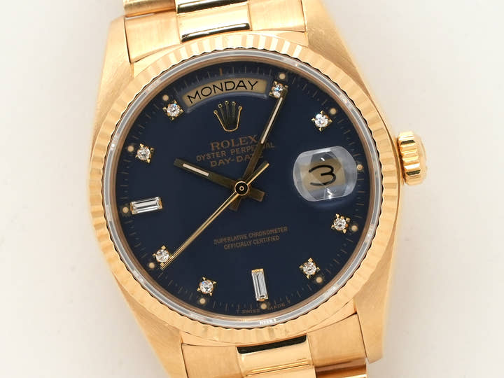 ロレックス デイデイト36 Ref.18038A イエローゴールド ブルー文字盤