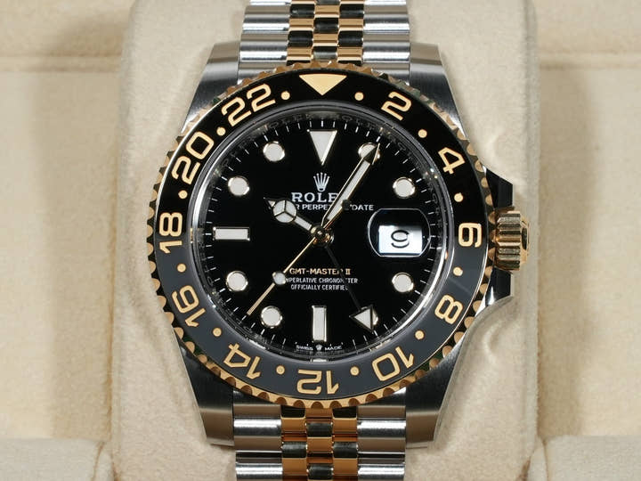 Rolex GMT-Master II Ref. 126713GRNR Stainless Steel/Yellow Gold Black Dial Jubilee Bracelet