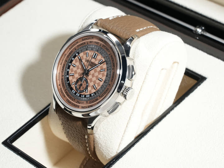 パテックフィリップ コンプリケーション ワールドタイム クロノグラフ Ref.5935A-001 ステンレススチール ローズゴールドメッキ オパーリン文字盤