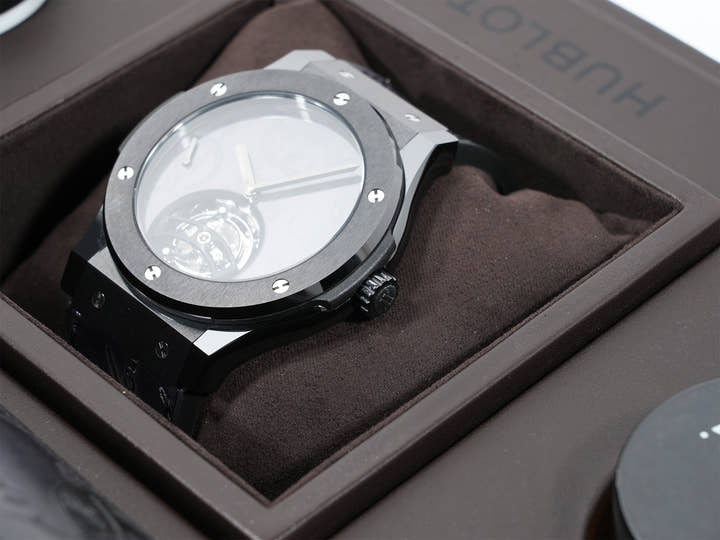 ウブロ クラシックフュージョン トゥールビヨン 5デイ パワーリザーブ ベルルッティ スクリット オールブラック Ref.505.CM.0500.VR.BER17 BLACK CERAMIC ブラック文字盤 美品 z7am2738