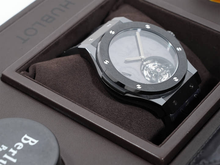 ウブロ クラシックフュージョン トゥールビヨン 5デイ パワーリザーブ ベルルッティ スクリット オールブラック Ref.505.CM.0500.VR.BER17 BLACK CERAMIC ブラック文字盤 美品 z7am2738