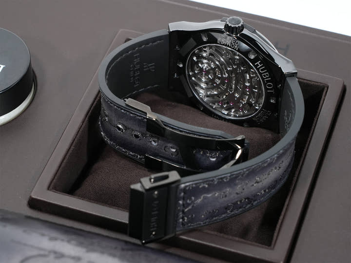 ウブロ クラシックフュージョン トゥールビヨン 5デイ パワーリザーブ ベルルッティ スクリット オールブラック Ref.505.CM.0500.VR.BER17 BLACK CERAMIC ブラック文字盤 美品 z7am2738