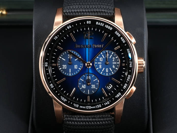 オーデマピゲ CODE 11.59 バイ オーデマ ピゲ クロノグラフ Ref.26393OR.OO.A002KB.03 ピンクゴールド ブルー文字盤