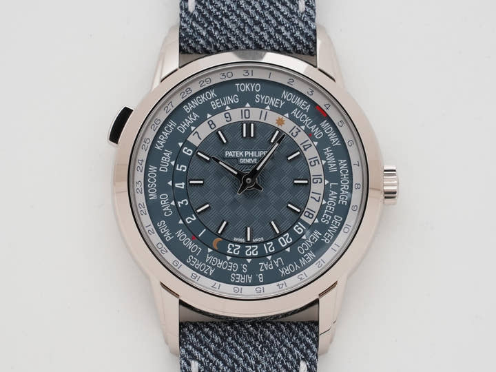 Patek Philippe Complication World Time Date Ref. 5330G-001 White Gold Blue-Grey Opaline Dial