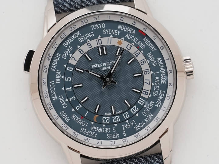 Patek Philippe Complication World Time Date Ref. 5330G-001 White Gold Blue-Grey Opaline Dial