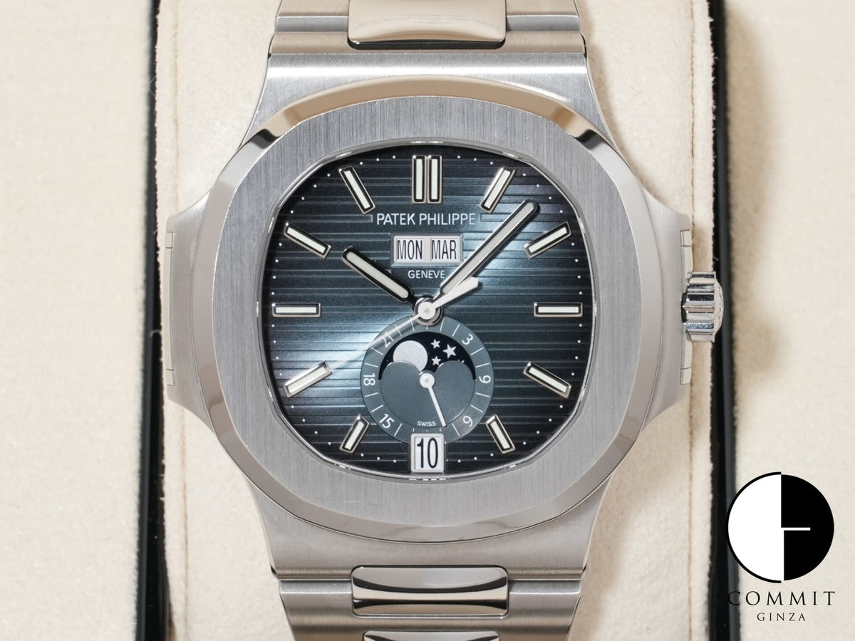 パテックフィリップ ノーチラス アニュアルカレンダー ムーンフェイズ Ref.5726/1A-014 ステンレススチール ブルー、ブラックグラデーション文字盤