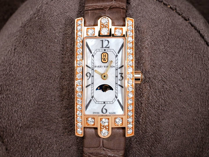 Harry Winston Avenue C Mini Moon Phase Ref.AVCQMP 16RR001 White Shell Dial Used o4imhh6j