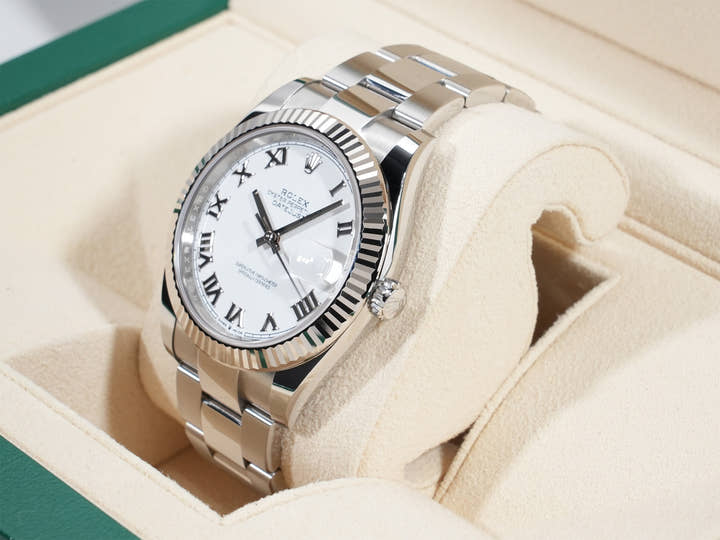ロレックス デイトジャスト41 Ref.126334 ステンレススチール/ホワイトゴールド ホワイトローマン文字盤 オイスターブレスレット 中古 3v7drvta
