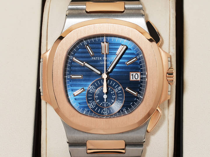 パテックフィリップ ノーチラス クロノグラフ Ref.5980/1AR-001 ステンレススチール/ローズゴールド ブルー文字盤