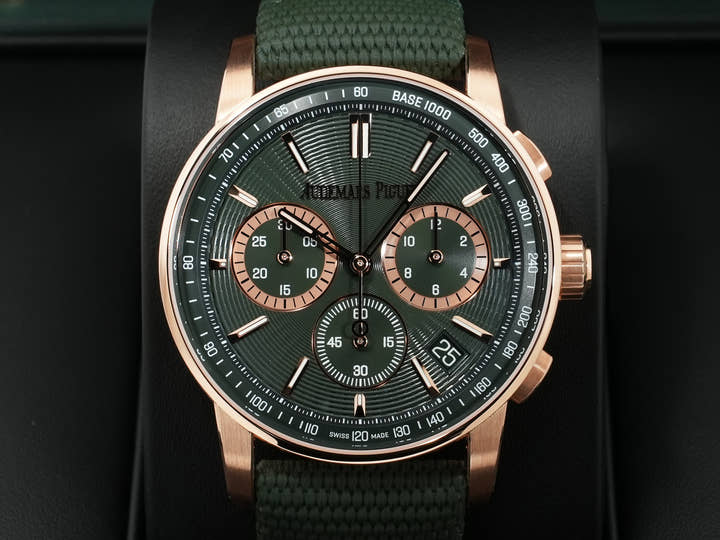 オーデマピゲ CODE 11.59 バイ オーデマ ピゲ クロノグラフ Ref.26393OR.OO.A056KB.01 ピンクゴールド グリーン文字盤