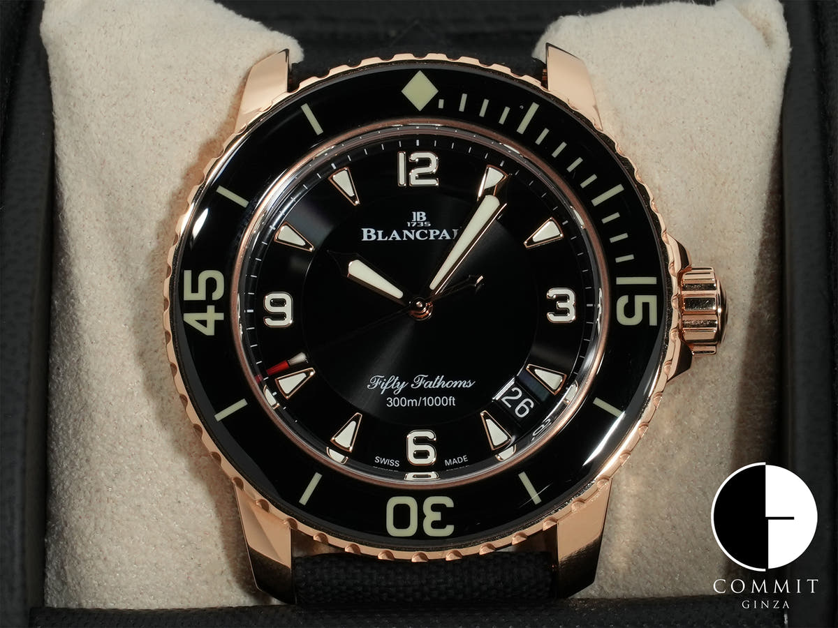 ブランパン フィフティ ファゾムス オートマティック Ref.5015-3630-52A 18KREG ブラック文字盤 中古 uxfpihs4