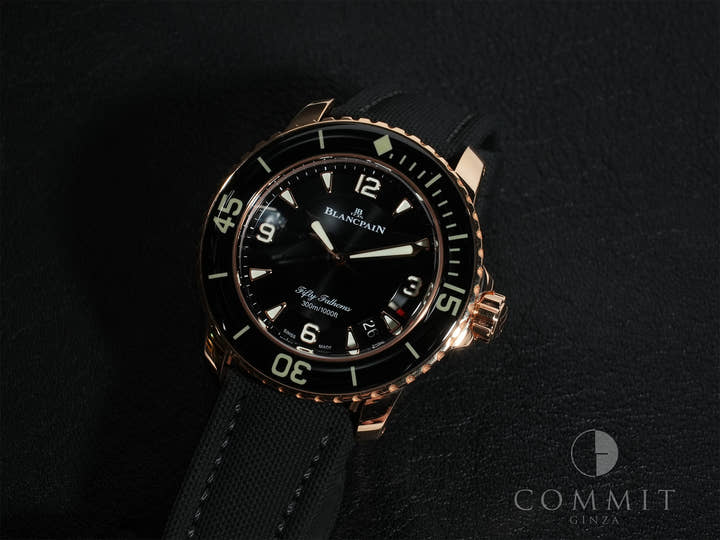 ブランパン フィフティ ファゾムス オートマティック Ref.5015-3630-52A 18KREG ブラック文字盤 中古 uxfpihs4