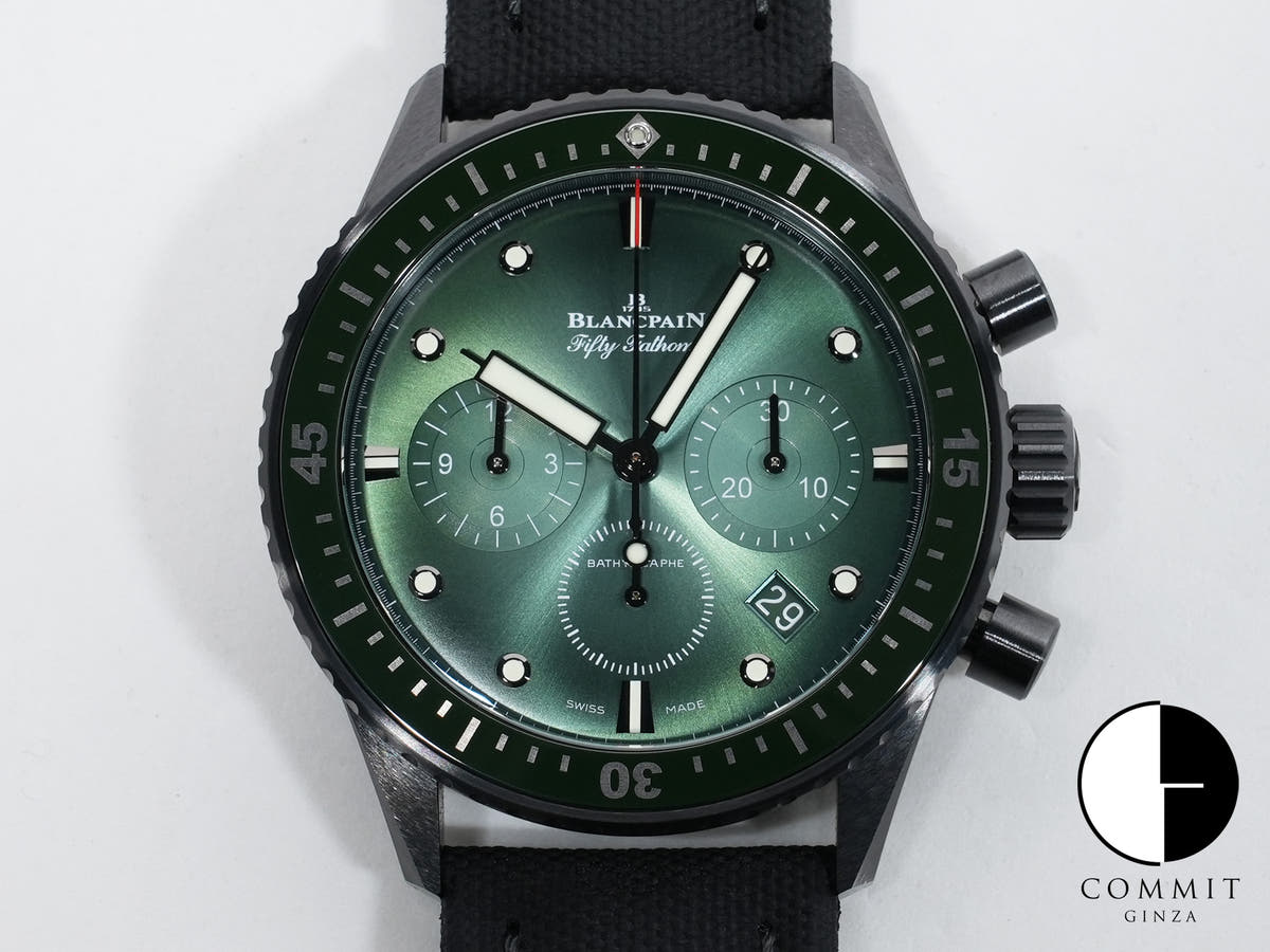 ブランパン フィフティ ファゾムス バチスカーフ フライバック クロノグラフ Ref.5200-0153-B52A CE グリーン文字盤 未使用 kwk3tmva