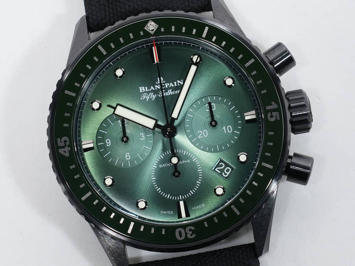 ブランパン フィフティ ファゾムス バチスカーフ フライバック クロノグラフ Ref.5200-0153-B52A CE グリーン文字盤 未使用 kwk3tmva