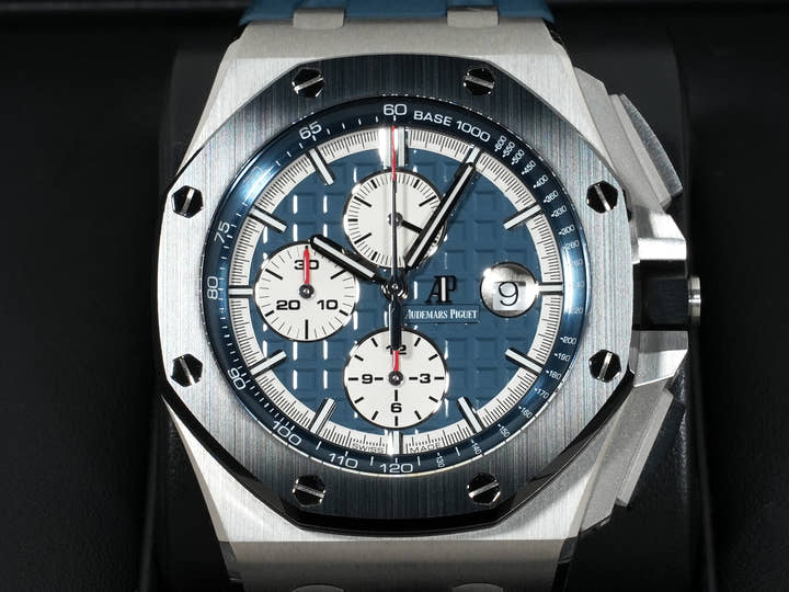 オーデマピゲ ロイヤルオーク オフショア クロノグラフ Ref.26401PO.OO.A018CR.01 プラチナ ブルー文字盤 中古 rom6jf5t