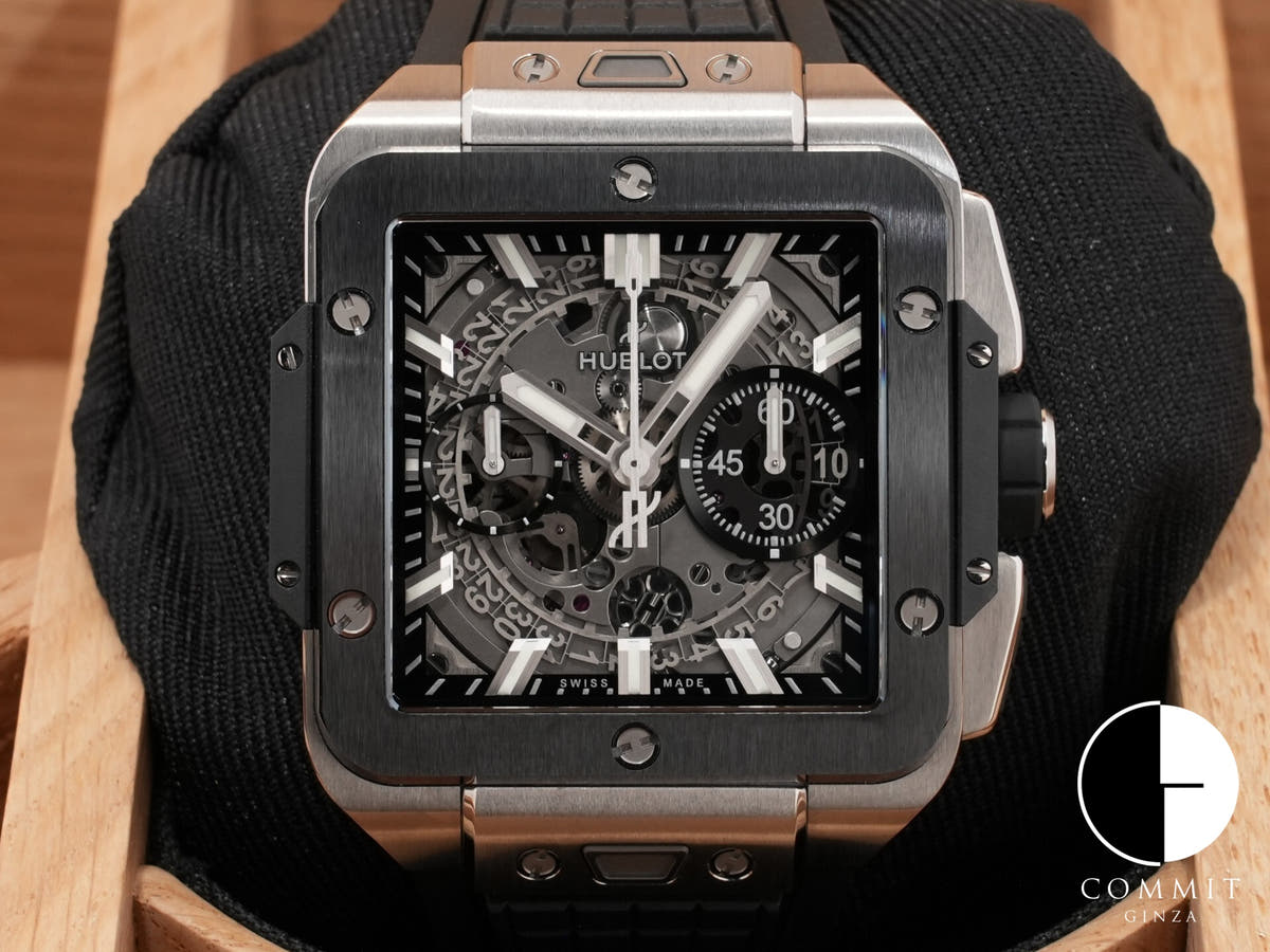 ウブロ スクエアバン ウニコ チタニウム セラミック Ref.821.NM.0170.RX TITANIUM×CERAMIC スケルトン文字盤 美中古 7nuvos9n