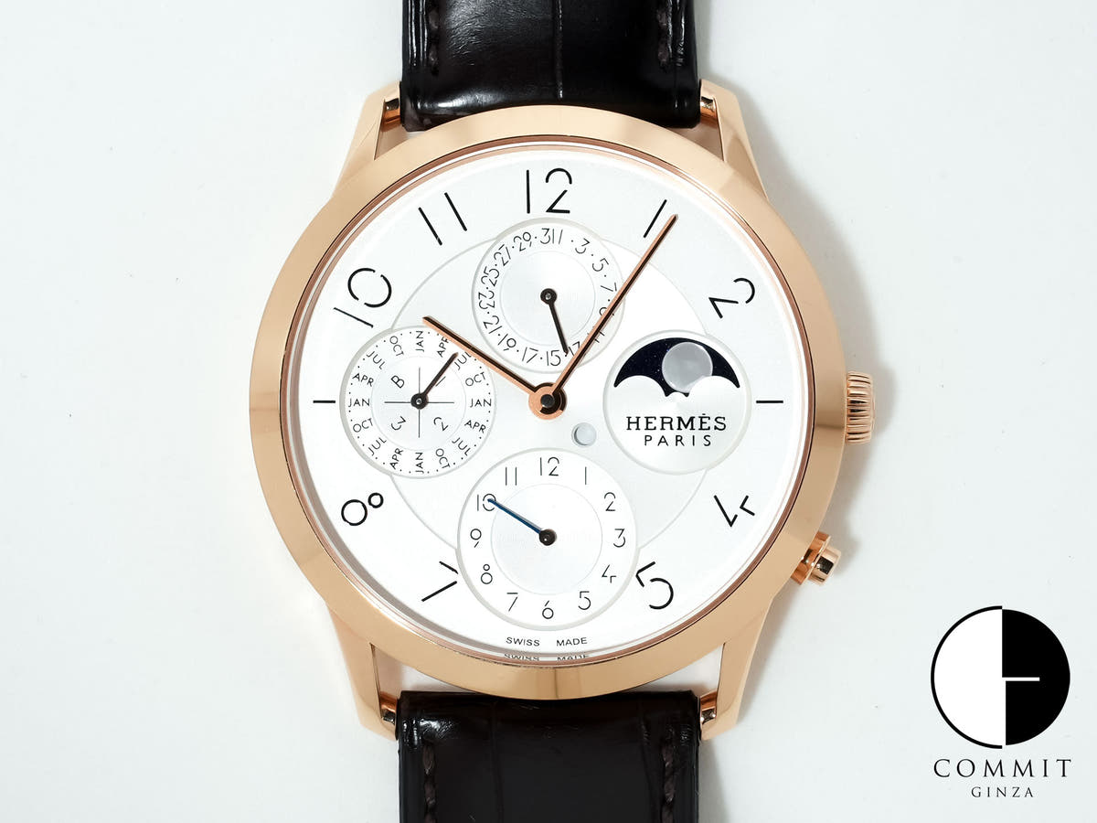 エルメス スリム ドゥ エルメス パーペチュアルカレンダー Ref.CA3.870 ピンクゴールド シルバー文字盤 中古 75e8jpry