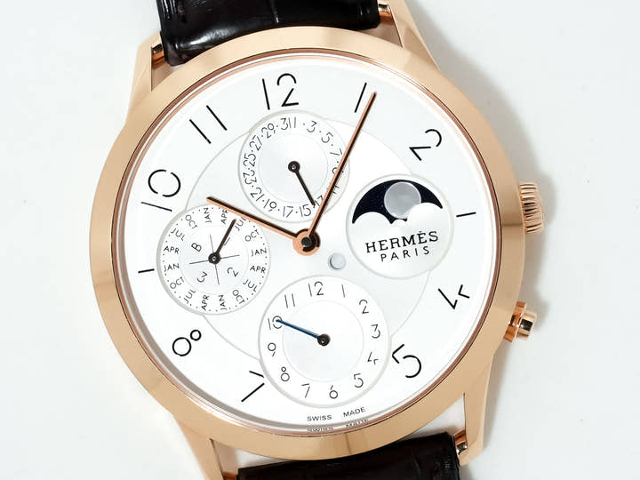 エルメス スリム ドゥ エルメス パーペチュアルカレンダー Ref.CA3.870 ピンクゴールド シルバー文字盤 中古 75e8jpry
