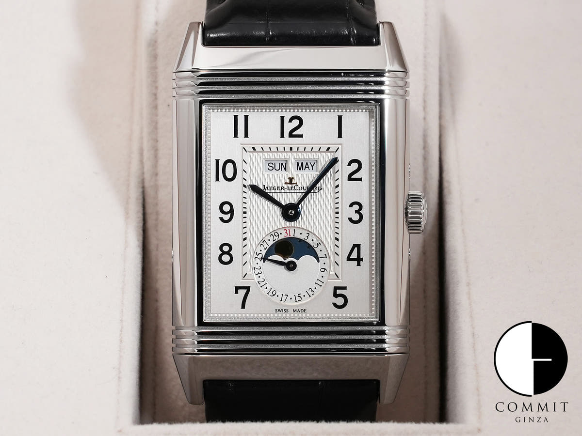 ジャガールクルト グランドレベルソ カレンダー Ref.Q3758420 SS シルバー文字盤 美品 fktks9np