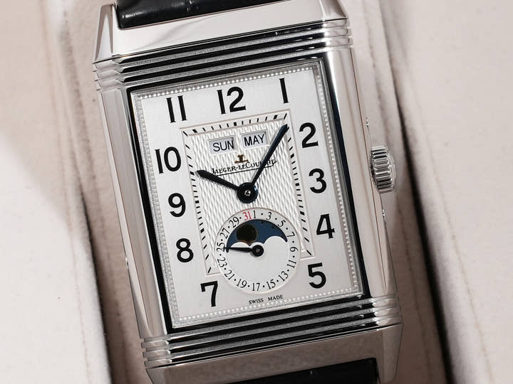 ジャガールクルト グランドレベルソ カレンダー Ref.Q3758420 SS シルバー文字盤 美品 fktks9np