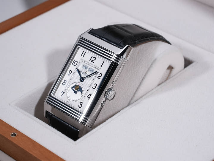 ジャガールクルト グランドレベルソ カレンダー Ref.Q3758420 SS シルバー文字盤 美品 fktks9np