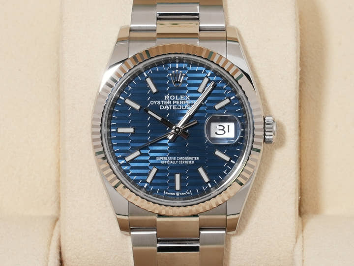 Rolex Datejust 36 Ref. 126234 Stainless Steel/White Gold Bright Blue Fluted Motif Dial