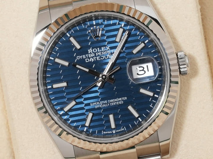Rolex Datejust 36 Ref. 126234 Stainless Steel/White Gold Bright Blue Fluted Motif Dial