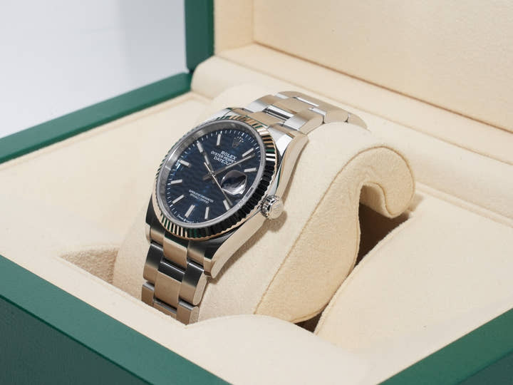 Rolex Datejust 36 Ref. 126234 Stainless Steel/White Gold Bright Blue Fluted Motif Dial