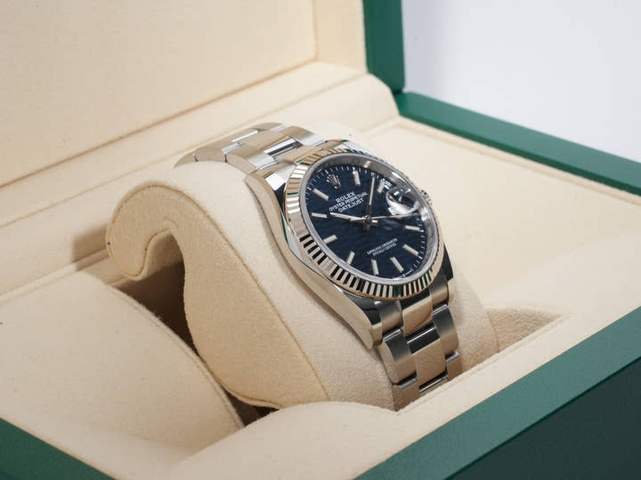 Rolex Datejust 36 Ref. 126234 Stainless Steel/White Gold Bright Blue Fluted Motif Dial