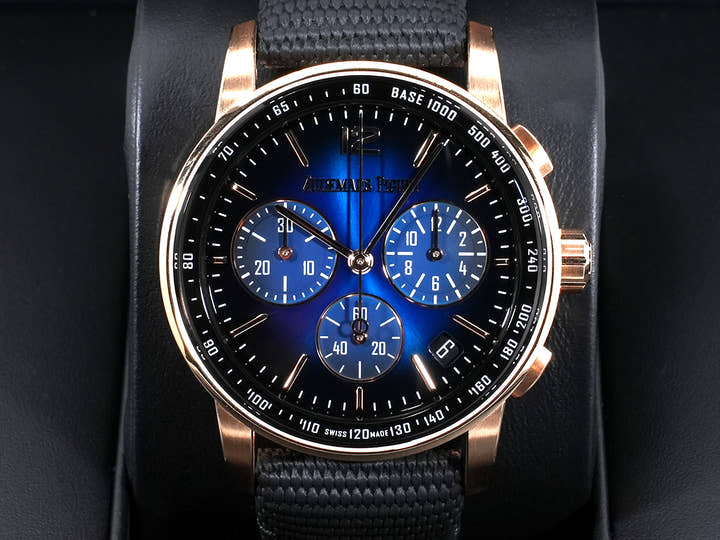 Audemars Piguet CODE 11.59 by Audemars Piguet Chronograph Ref. 26393OR.OO.A002KB.03 Pink Gold Blue Dial