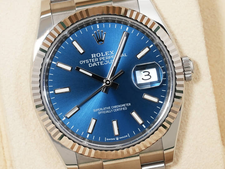 Rolex Datejust 36 Ref. 126234 Stainless Steel/White Gold Bright Blue Dial Oyster Bracelet
