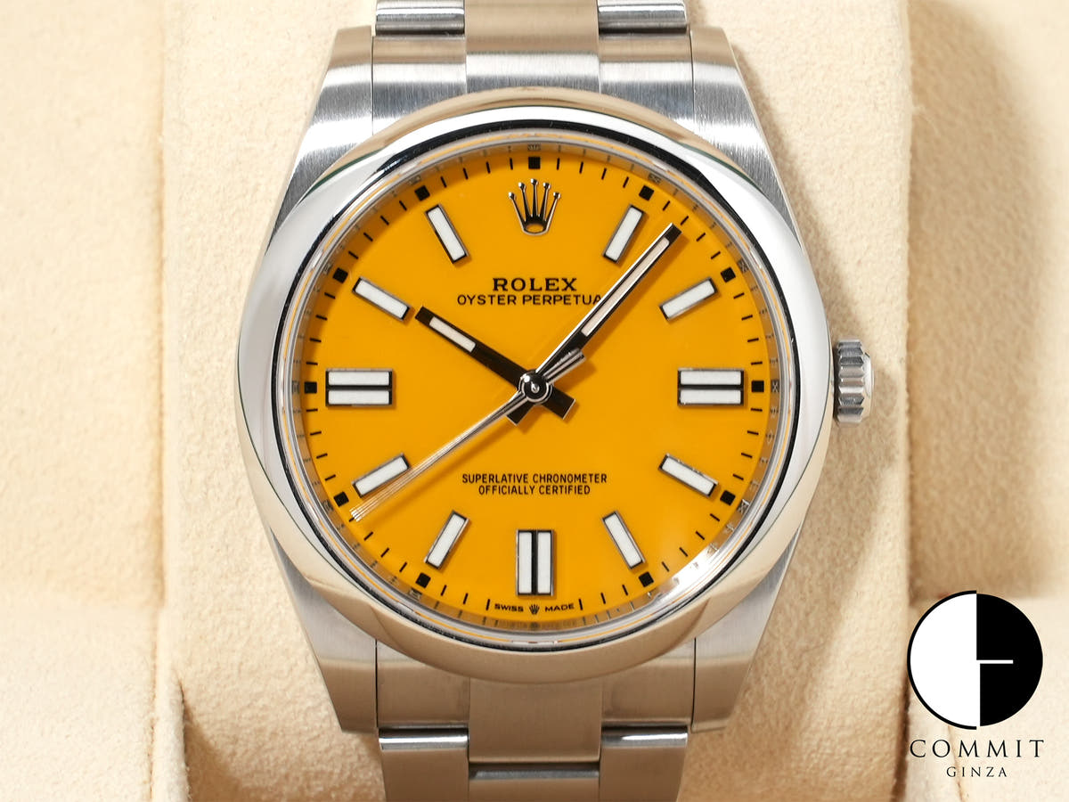 Rolex Oyster Perpetual 41 Ref. 124300 Stainless Steel Yellow Dial Pre-owned (owoizujr)