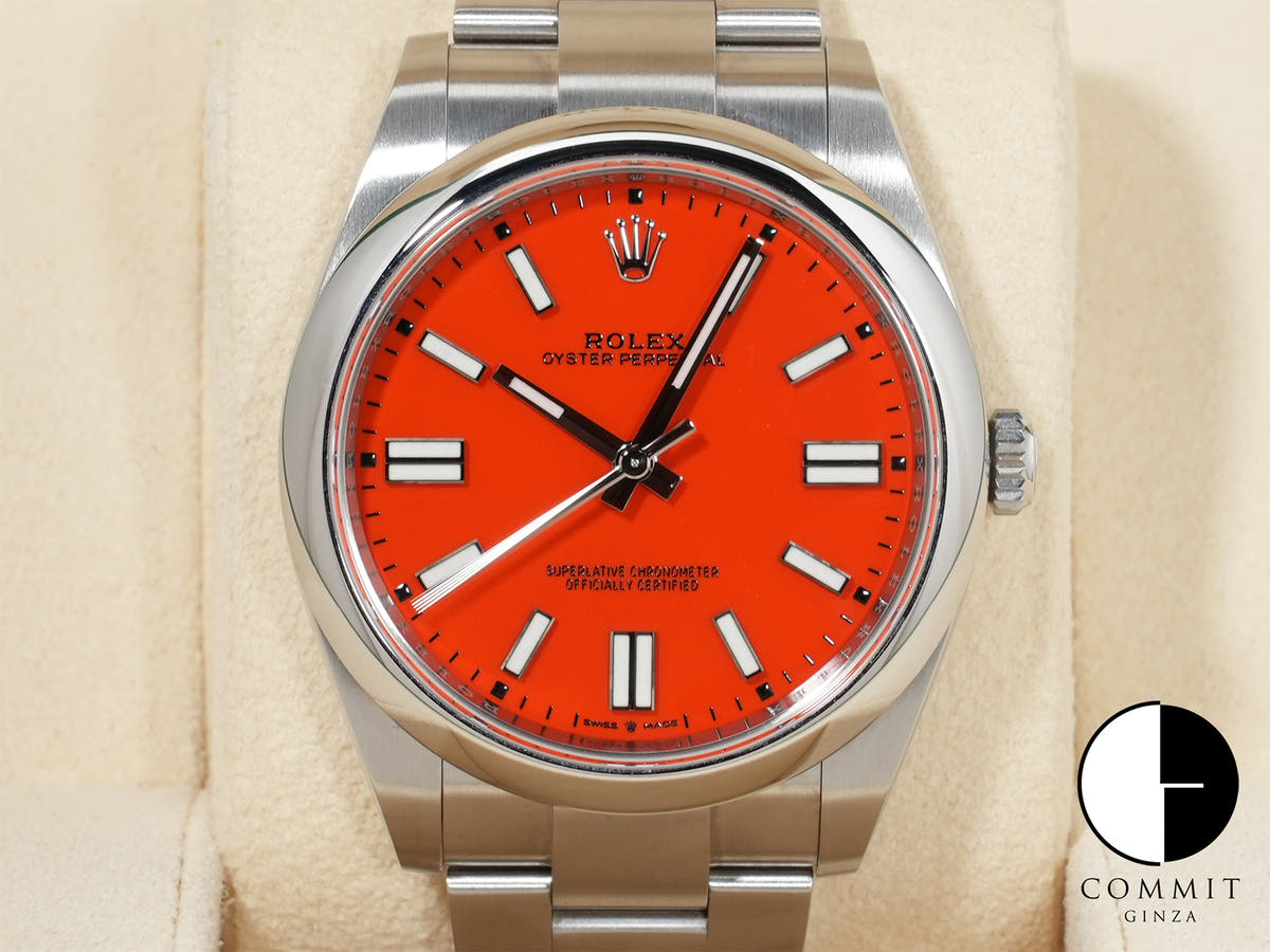 ロレックス オイスターパーペチュアル41 Ref.124300 ステンレススチール コーラルレッド文字盤 中古 biauxx9a
