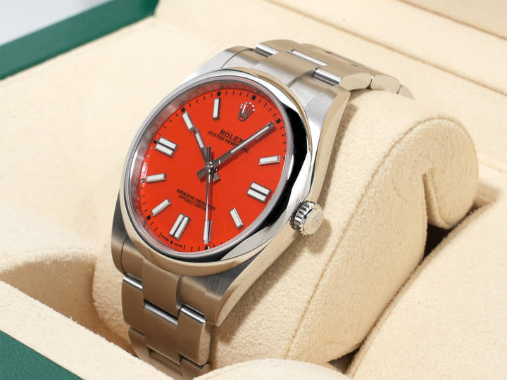 ロレックス オイスターパーペチュアル41 Ref.124300 ステンレススチール コーラルレッド文字盤 中古 biauxx9a
