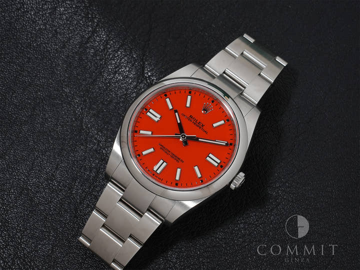 ロレックス オイスターパーペチュアル41 Ref.124300 ステンレススチール コーラルレッド文字盤 中古 biauxx9a