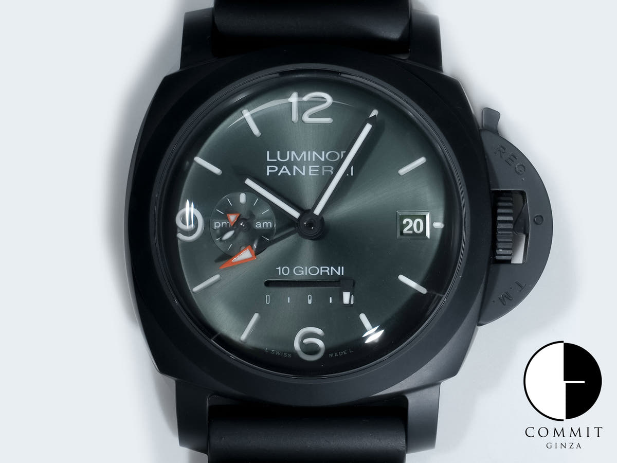 パネライ ルミノール ディエチ ジョルニ GMT チェラミカ Ref.PAM01483 ブラックセラミック グリーン文字盤 美中古 p2wc783g