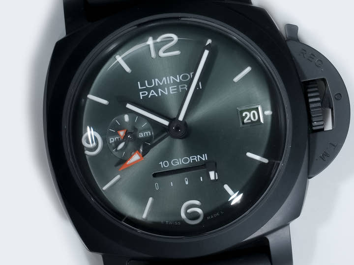 パネライ ルミノール ディエチ ジョルニ GMT チェラミカ Ref.PAM01483 ブラックセラミック グリーン文字盤 美中古 p2wc783g