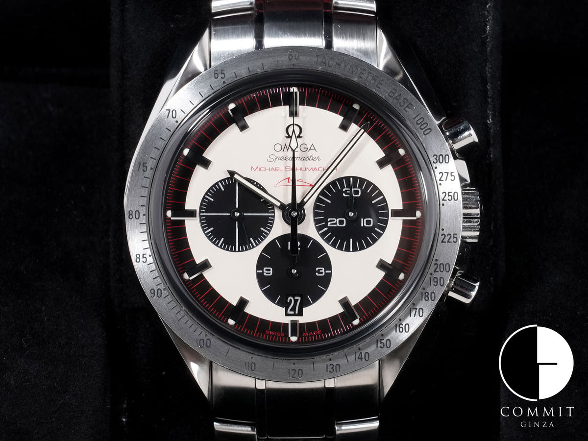 オメガ スピードマスター シューマッハ レジェンド Ref.3853.32 SS アイボリー×ブラック文字盤 中古 ovicbsgu