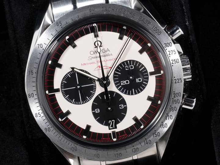 オメガ スピードマスター シューマッハ レジェンド Ref.3853.32 SS アイボリー×ブラック文字盤 中古 ovicbsgu