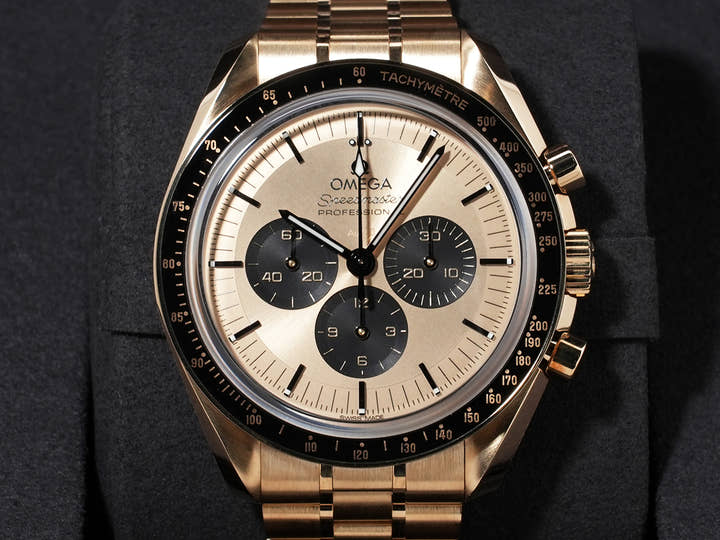 オメガ スピードマスター ムーンウォッチ プロフェッショナル Ref.310.60.42.50.99.002 MOONSHINE GOLD シャンパン文字盤 極美品 rdp52hyg