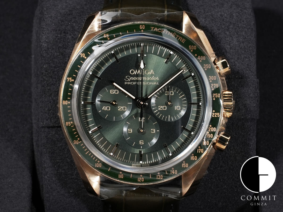 オメガ スピードマスター ムーンウォッチ プロフェッショナル コーアクシャル マスター クロノメーター クロノグラフ 42MM Ref.310.63.42.50.10.001 MOONSHINE GOLD グリーン文字盤 未使用 ih7hmd3a