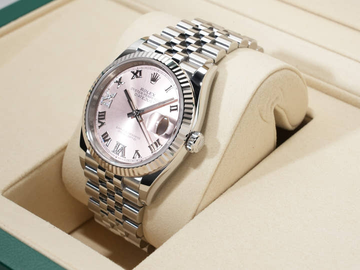 ロレックス デイトジャスト36 Ref.126234 ステンレススチール/ホワイトゴールド ダイヤモンド入りピンク文字盤 ジュビリーブレスレット