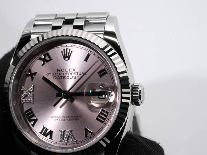 ロレックス デイトジャスト36 Ref.126234 ステンレススチール/ホワイトゴールド ダイヤモンド入りピンク文字盤 ジュビリーブレスレット