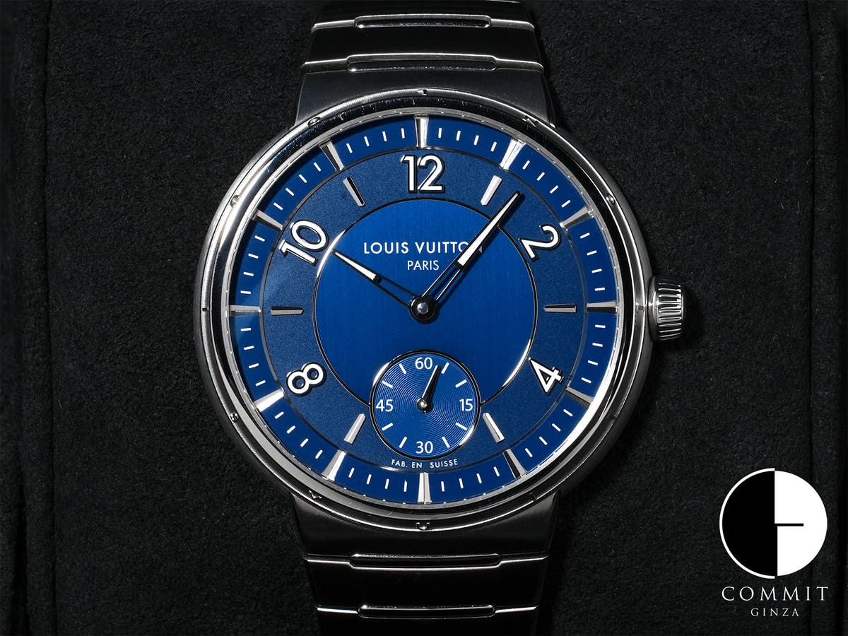 ルイヴィトン タンブール オトマティック Ref.W1ST20 ステンレススチール ブルー文字盤 極美品 az78fd92