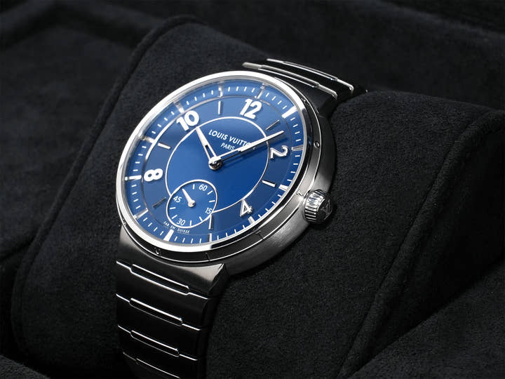 ルイヴィトン タンブール オトマティック Ref.W1ST20 ステンレススチール ブルー文字盤 極美品 az78fd92