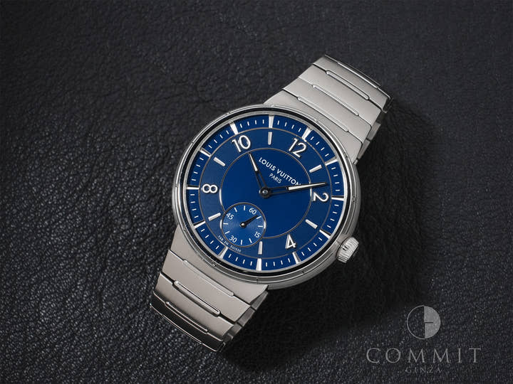 ルイヴィトン タンブール オトマティック Ref.W1ST20 ステンレススチール ブルー文字盤 極美品 az78fd92