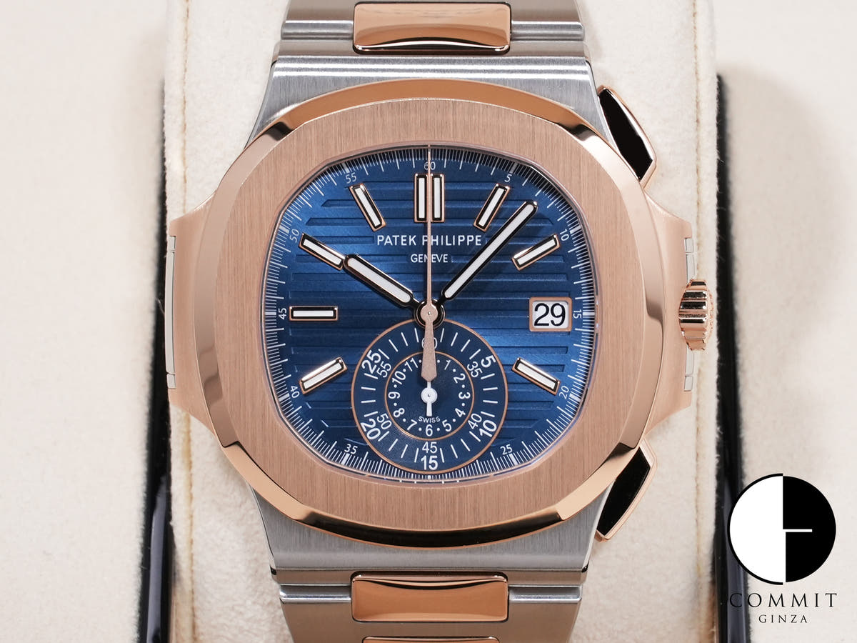 パテックフィリップ ノーチラス クロノグラフ Ref.5980/1AR-001 ステンレススチール/ローズゴールド ブルー文字盤